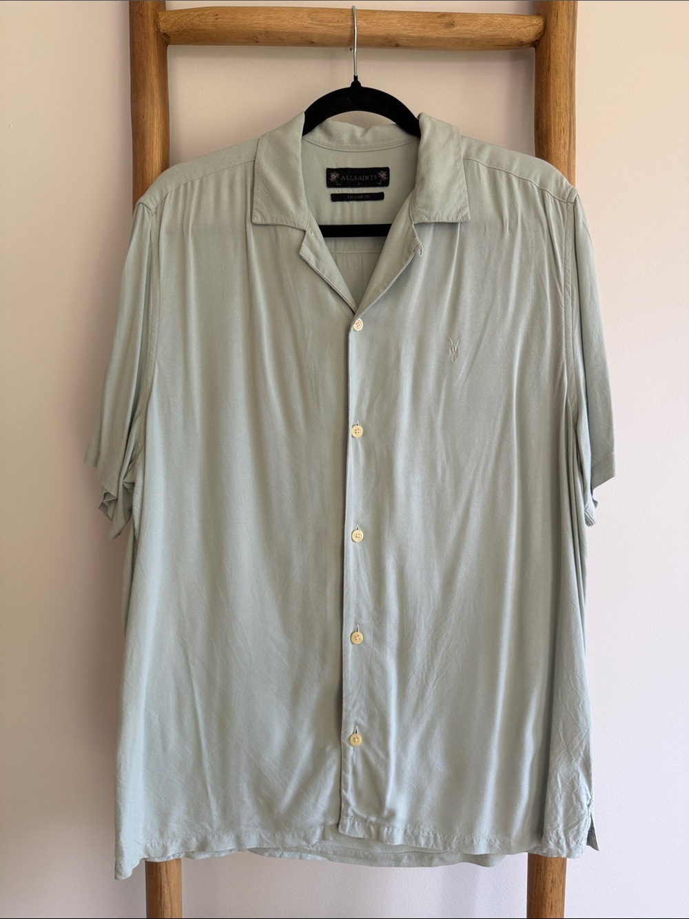 All Saints Men's Relaxed Short-Sleeve Button-Down Shirt in Sage Green
